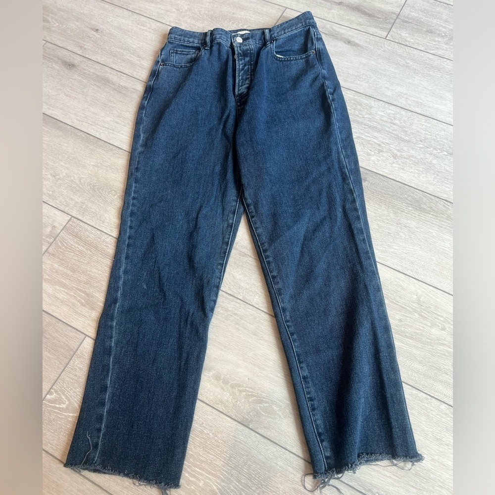 PacSun high waist button fly straight leg dark wash distressed hem jeans size 28